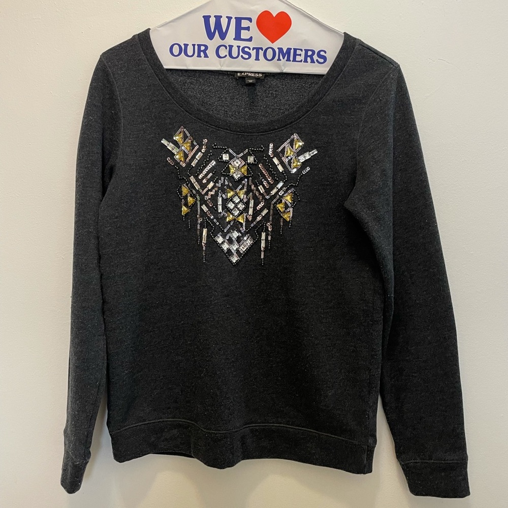 Express Embellished Dark Gray Sweater XS
